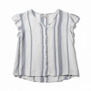 Harper Blue and White Striped Blouse w flutter sleeves